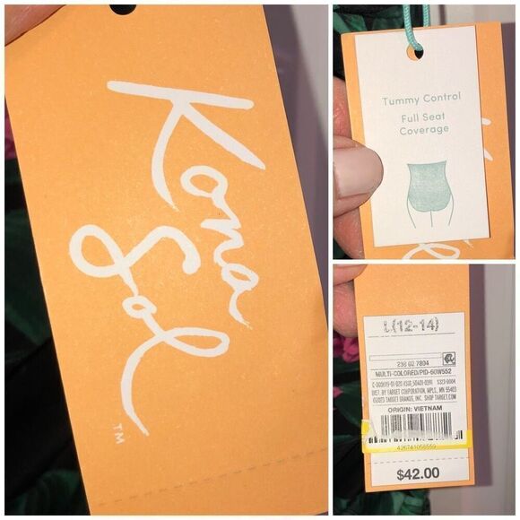 KONA SOL - NWT - L Sz Lg Full Coverage Tummy Control Tie-Front 1-Piece/Tropical - Picture 7 of 15